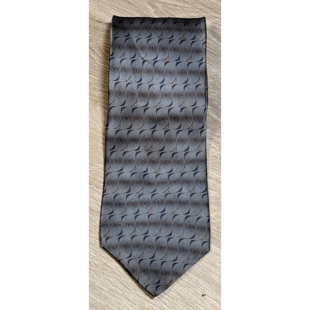 Bill Blass Black Label Men's 100% Silk Geometric Necktie Blue Gray 61" X 3.75"
